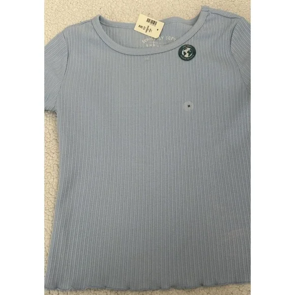 NEW Aeropostale Seriously Soft Light Blue Ruffle Trim Shrunken Tee Medium NWT - Picture 5 of 6